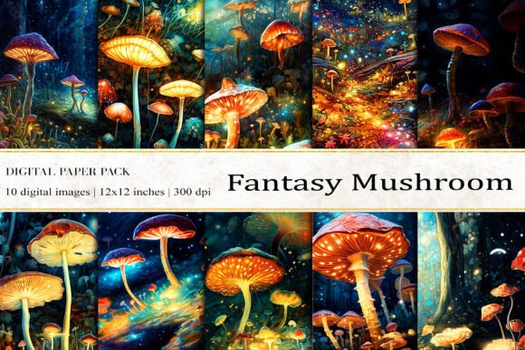 Fantasy Mushroom Digital Papers for Creators