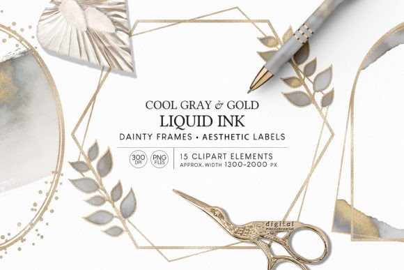 Frames Labels Clipart PNG Gray Gold Ink