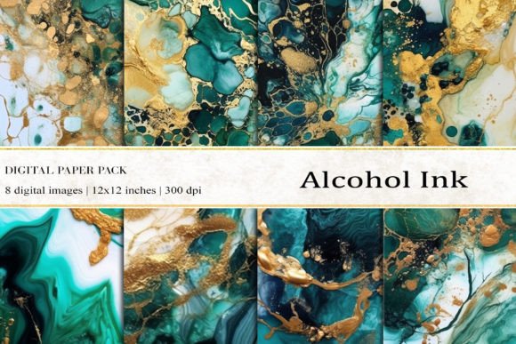 Green Alcohol Ink Digital Papers for Creatives
