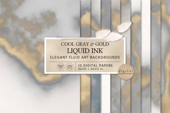 Liquid Ink Cool Grey Gold Digital Papers: Elevating Your Creative Projects with Sophisticated Elegance