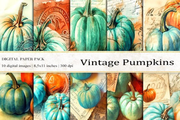 Vintage Pumpkins Digital Papers for Creators