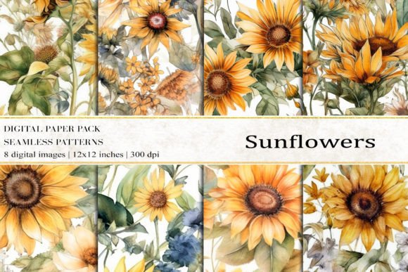 Vintage Sunflowers Digital Papers for Creative Projects