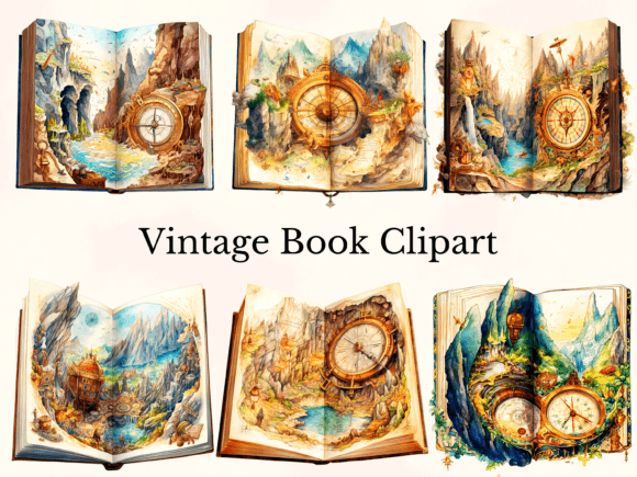Watercolor Fantasy Vintage Book Clipart: Bringing Whimsy to Your Creative Projects